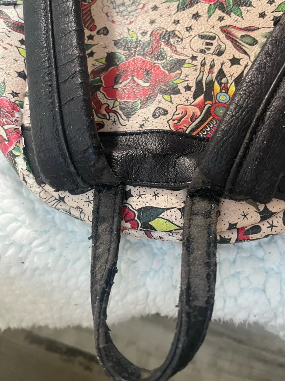 Loungefly Cream Tattoo-Print Mini Backpack with Red, Black & Green Accents