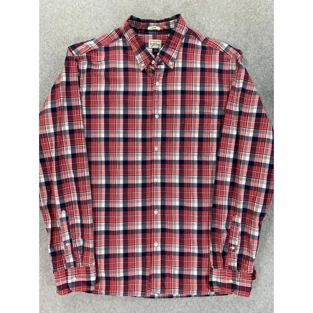 J Crew Slim‎ Fit Plaid Long Sleeve Button Down Shirt (Men's XL) Red