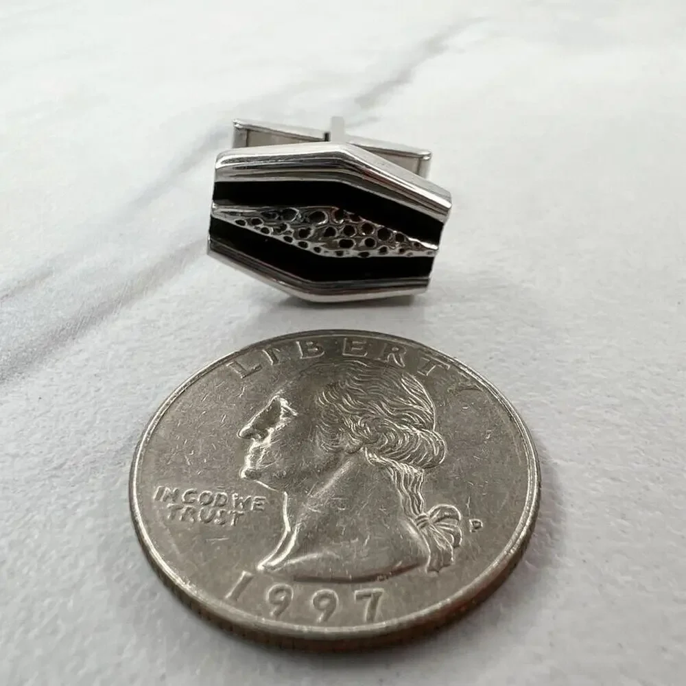Vintage Silver Tone and Black Single Cufflink