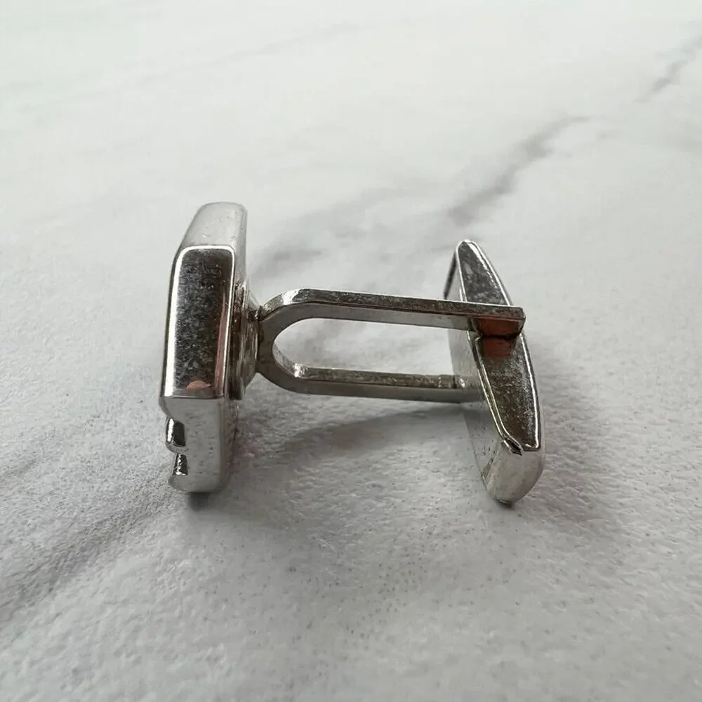Vintage Silver Tone and Black Single Cufflink