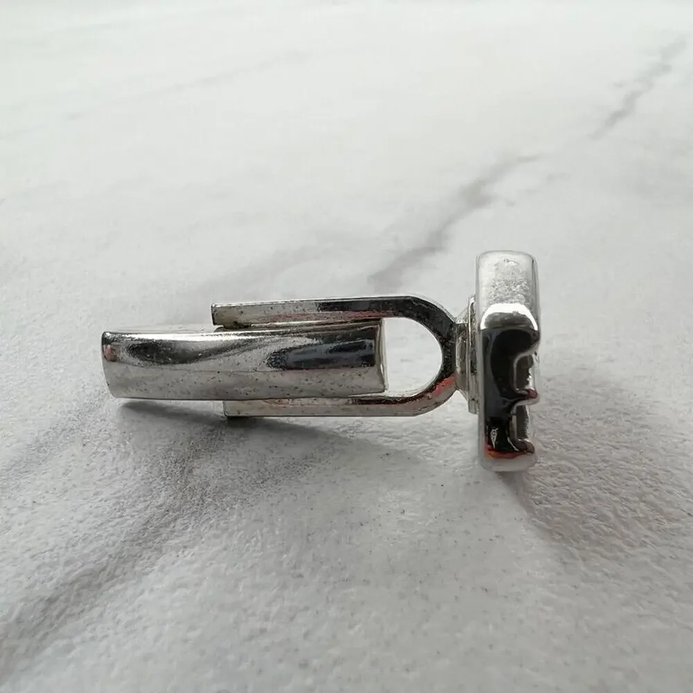 Vintage Silver Tone and Black Single Cufflink