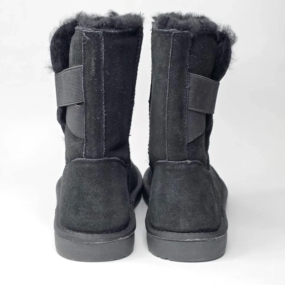 Serra Women's Winter Boots Size 9 Black Suede Lamb Fur Pull On Snow Shoes Buckle