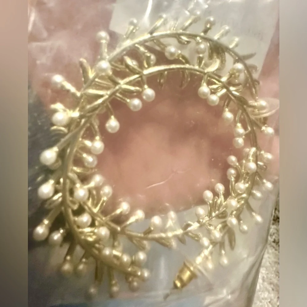 Nicola Bathie Gianna Earrings — Pearl Gold Hoops, NWT