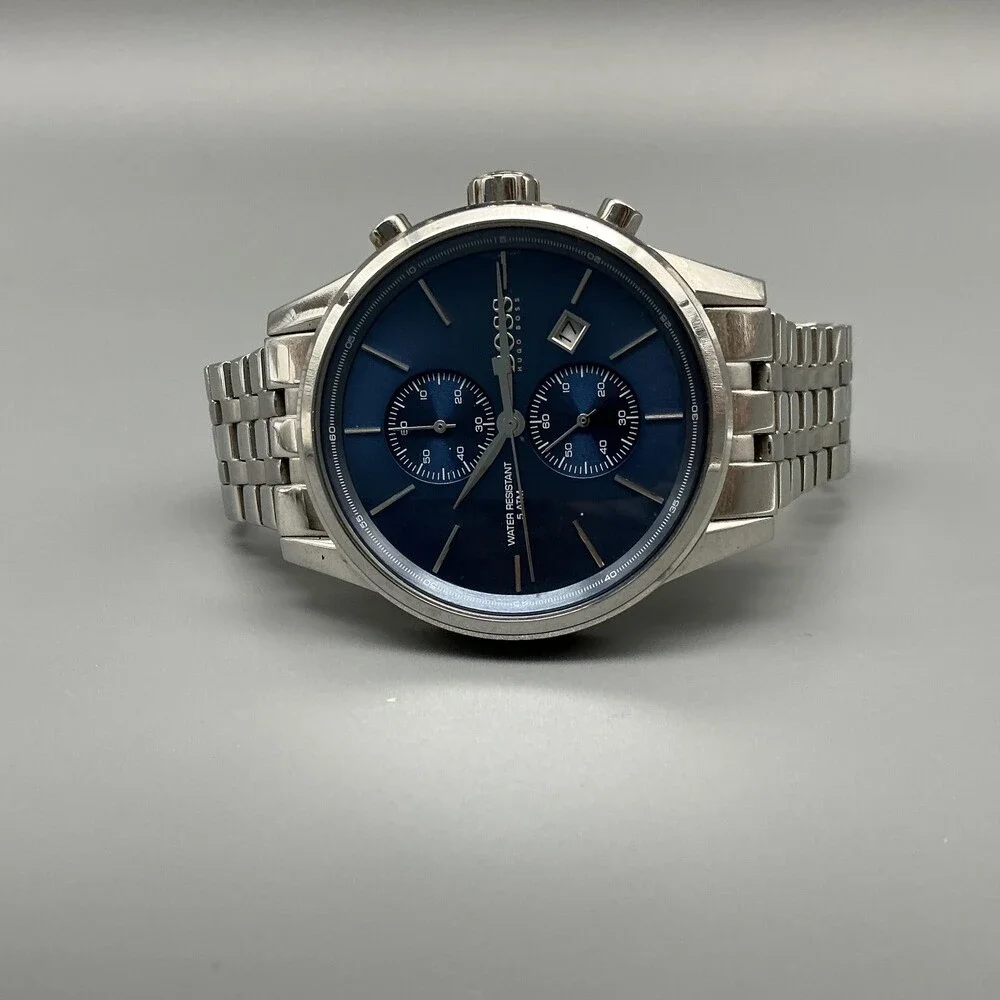 Hugo Boss Jet Mens Watch 41mm Blue Chronograph Date Stainless New Battery 7.25