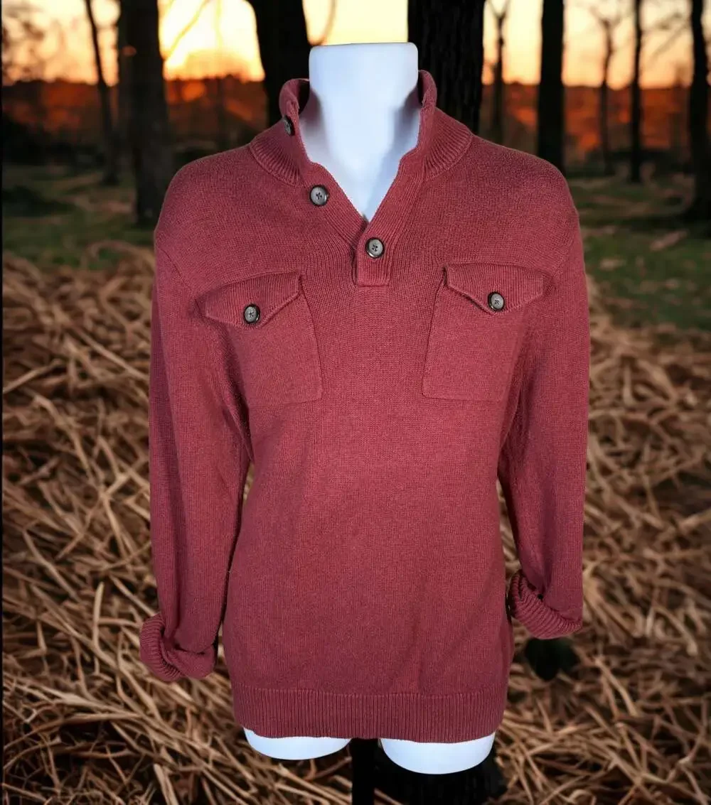 Banana Republic MendHenley Sweater w/Dual Chest Pockets in Burgundy, Large