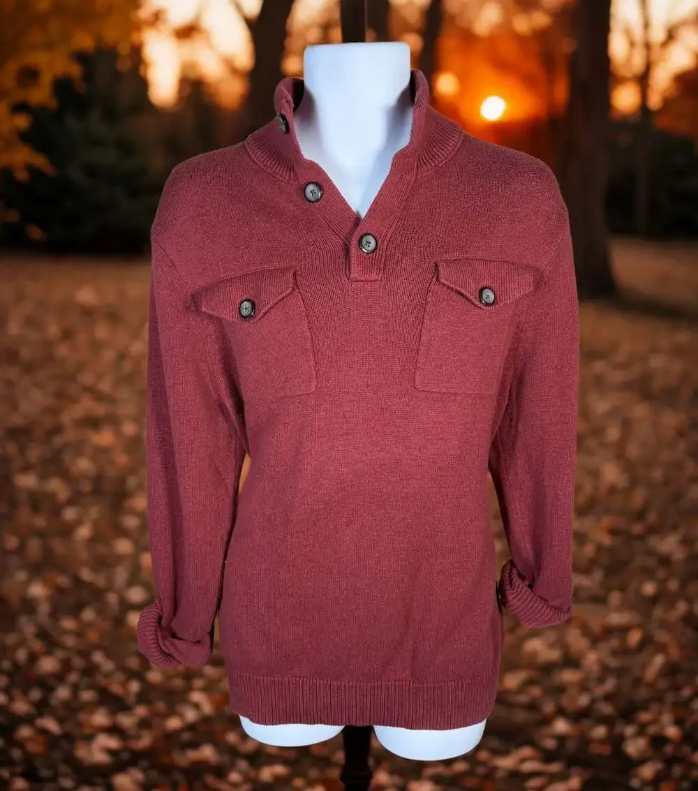 Banana Republic MendHenley Sweater w/Dual Chest Pockets in Burgundy, Large