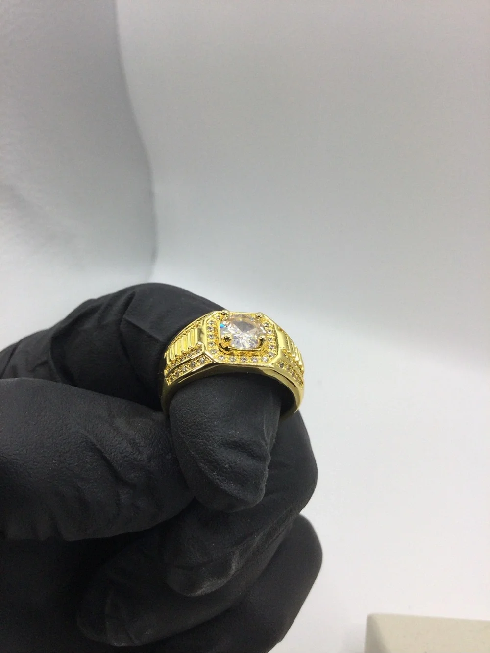Gold-Tone Men’s Cubic Moissanite stone Statement Ring - Gold