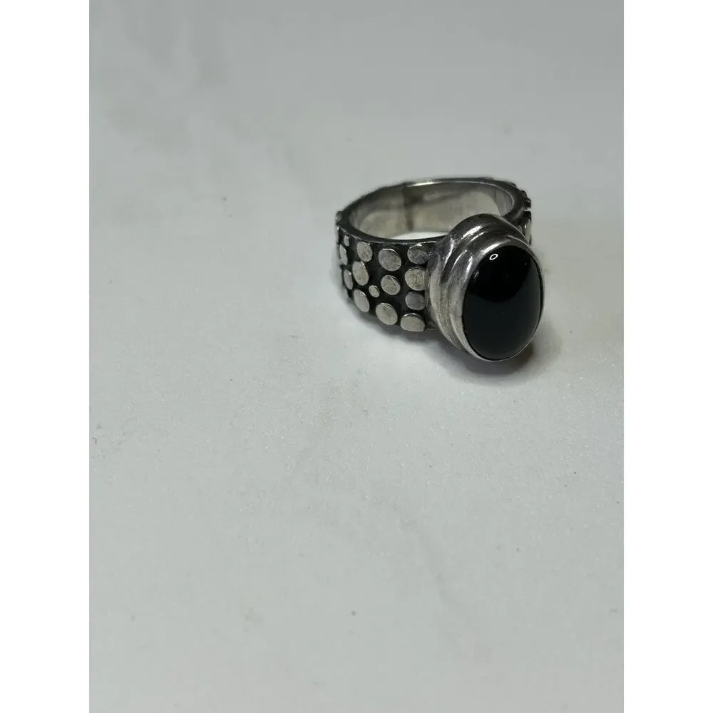 Oval Onyx Black Stone Sterling Silver Men’s Ring – size 8.25 Masculine
