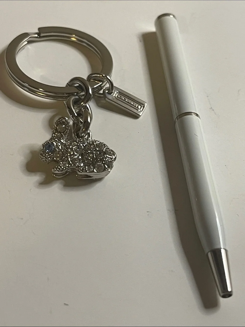Coach Crystal Bunny Keychain with Logo Tag and Coach Pen