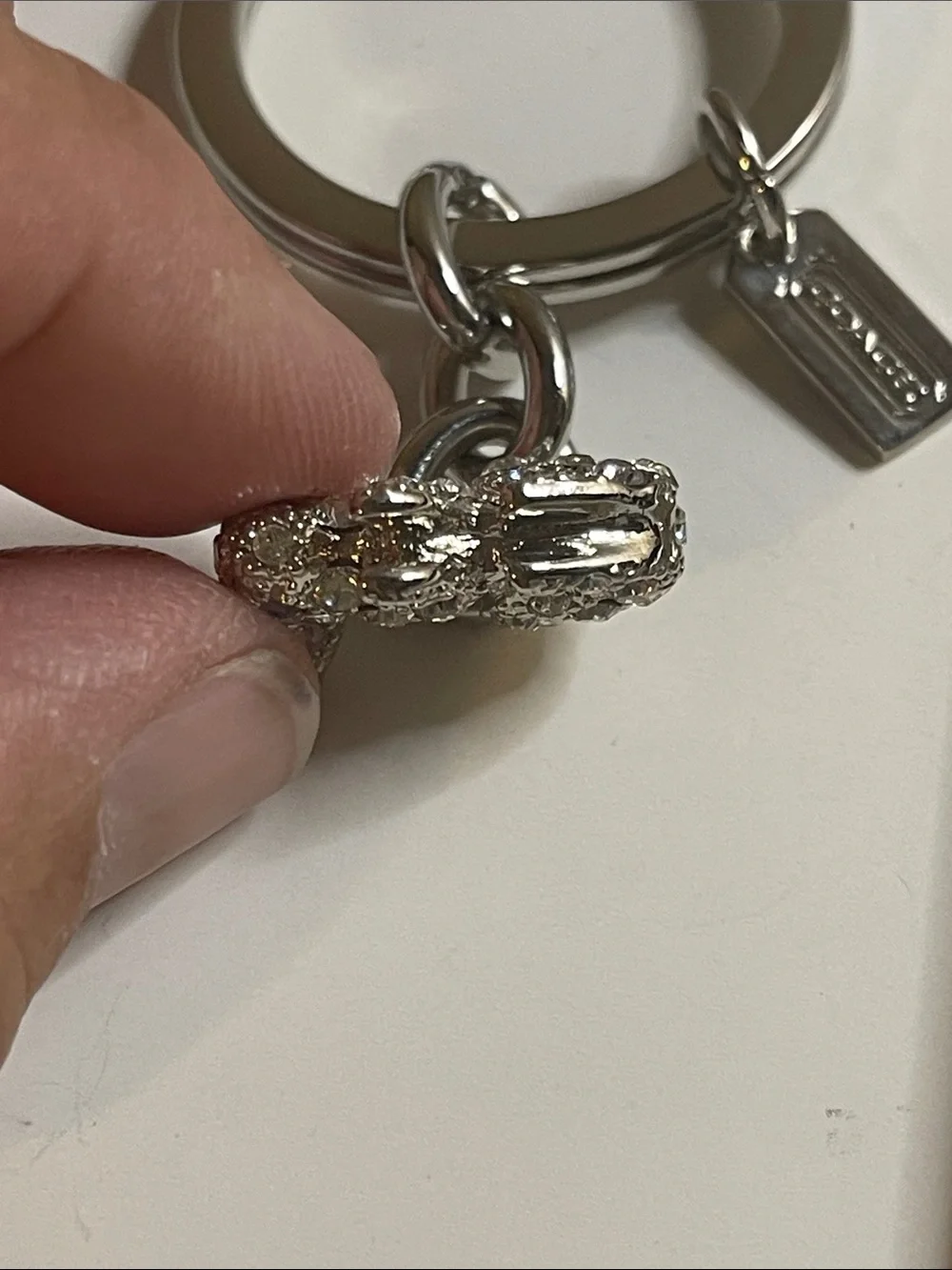 Coach Crystal Bunny Keychain with Logo Tag and Coach Pen
