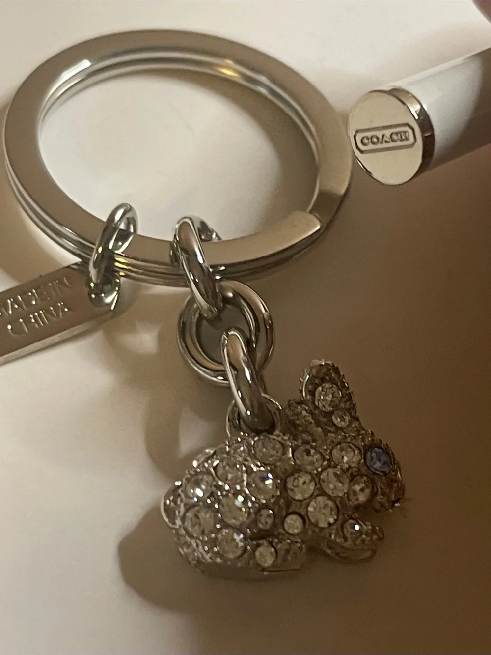 Coach Crystal Bunny Keychain with Logo Tag and Coach Pen