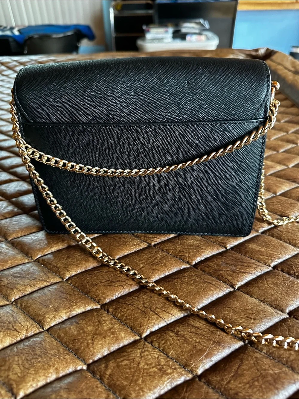 Tory Burch Black Saffiano Crossbody with Gold Logo