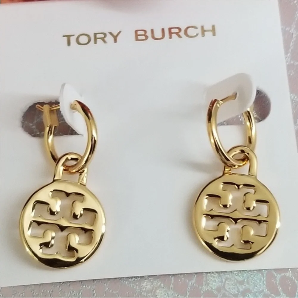 NWT Tory Burch Huggie Hoop Drop Earrings - Gold