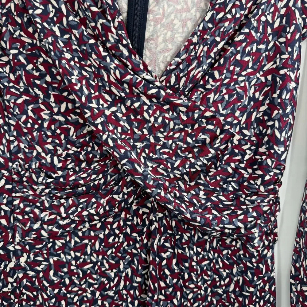 Tory Burch Dress Womens Small Burgundy Confetti Print 100% Silk Ruched