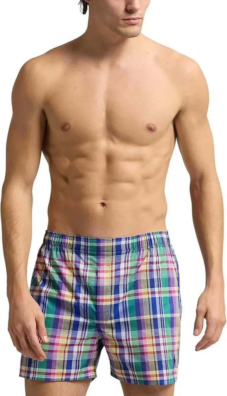 Polo Ralph Lauren Men's L 3 Pack Plaid Classic Cotton Woven Boxers Short C4-4