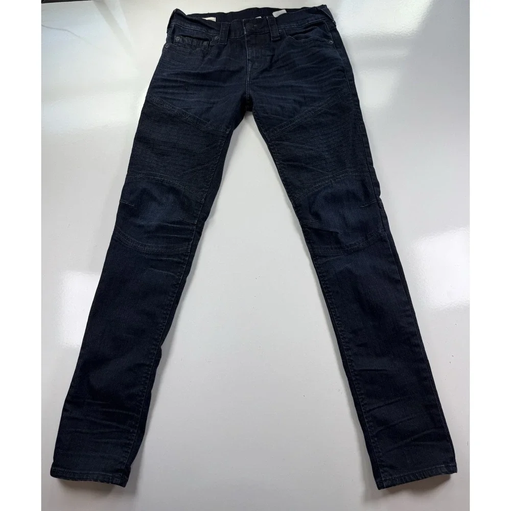 True Religion Jean Mens 30 Rocco Relaxed Skinny Moto Dark wash Stretch Zip denim