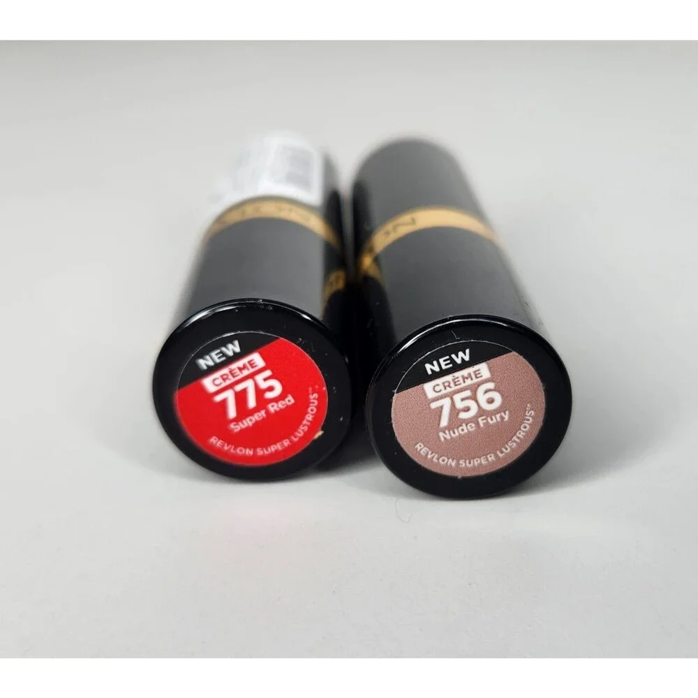 Revlon Super Lustrous Crème 775 Super Red & 756 Nude Fury Lipstick Lot of 2 NEW!