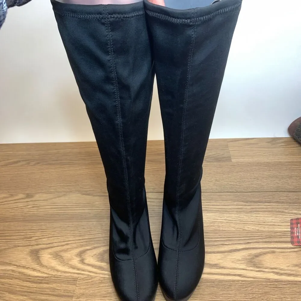 Colin Stuart Womens Sz 7.5 Platform Wedge Heel with Stretch Calf High Boot Black