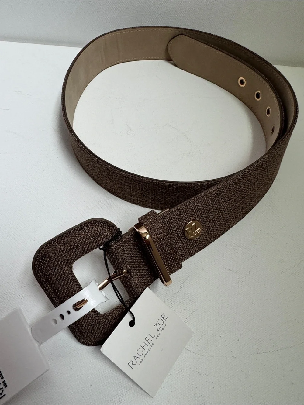 Rachel Zoe Brown Woven Belt with Gold-Tone Buckle