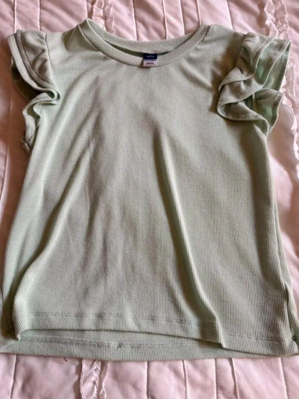 Old Navy Girls Large 10/12 Mint Green Short Sleeve Ruffle Blouse