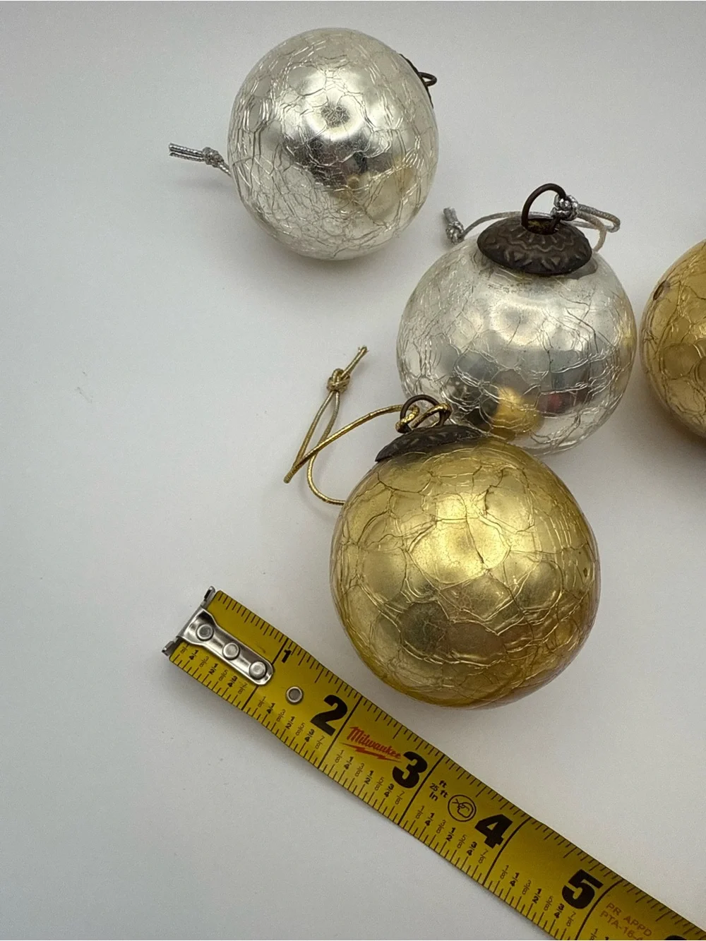 Set of 4 Vintage Metallic Gold & Silver Ornaments, Kugel Style, mercury glass
