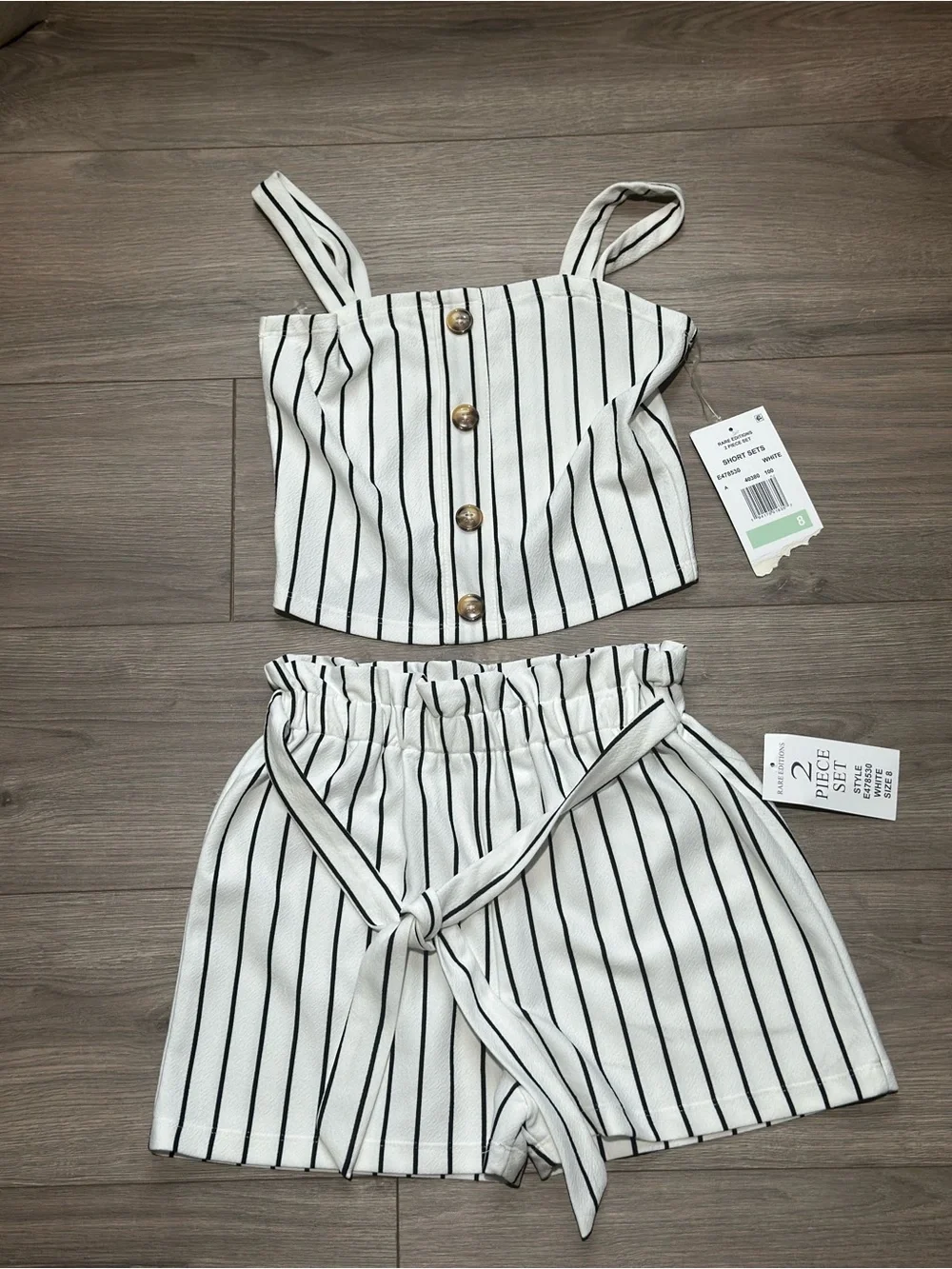 Rare Editions White and Black Striped 2-Piece Girls Set