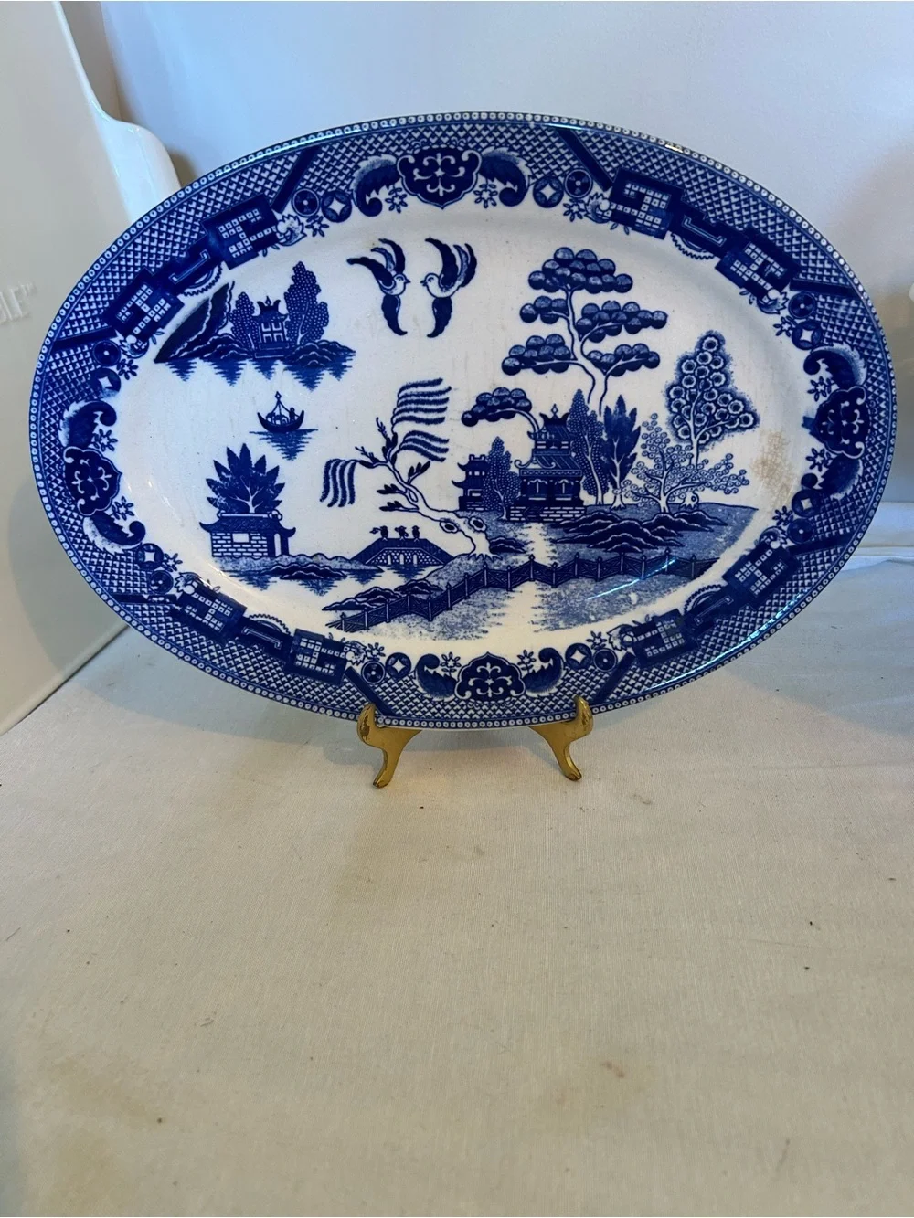 Blue and White Transferware Oval Platter blue willow