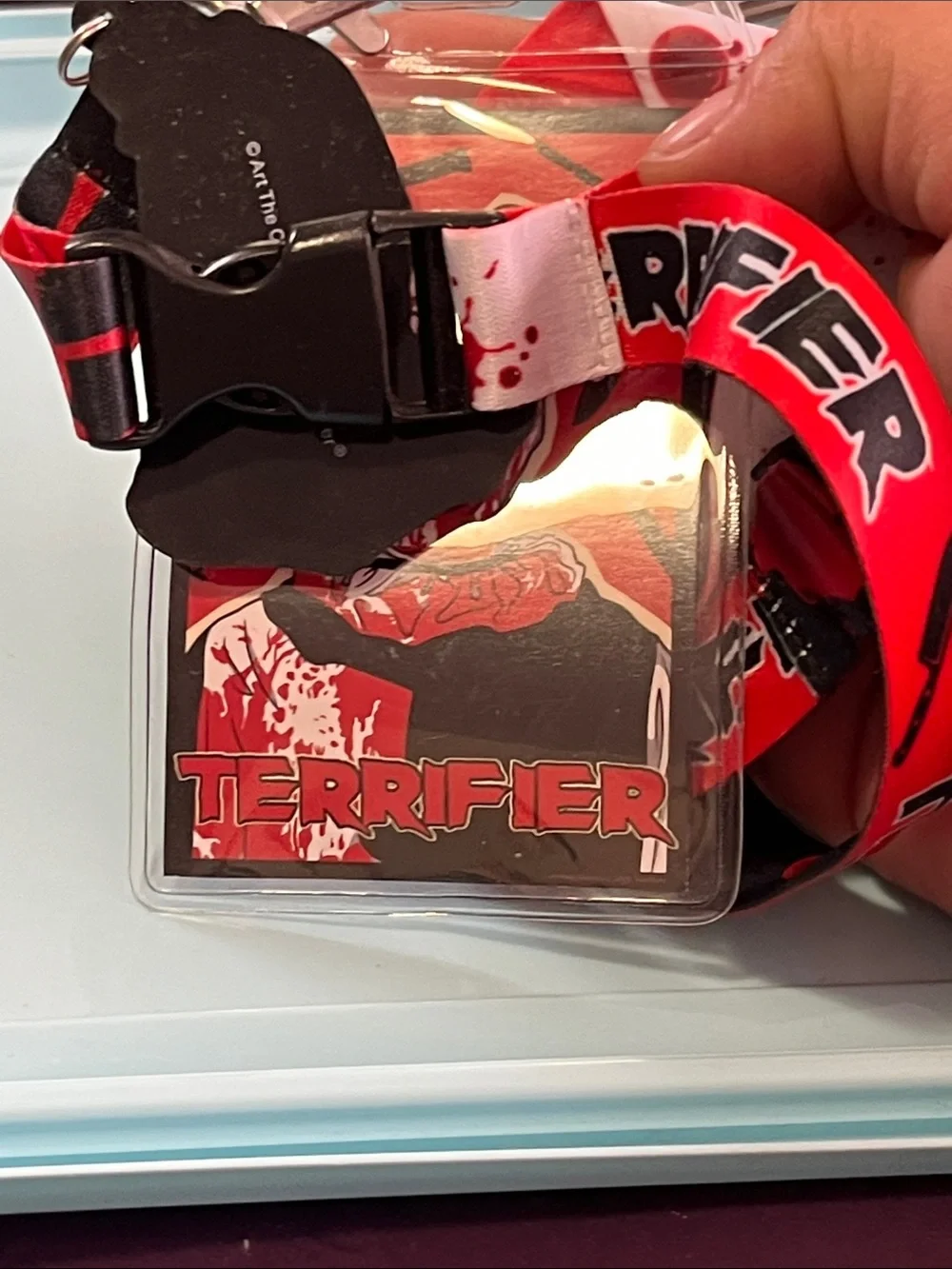 Red Graphic Lanyard with Card Holder and Charm