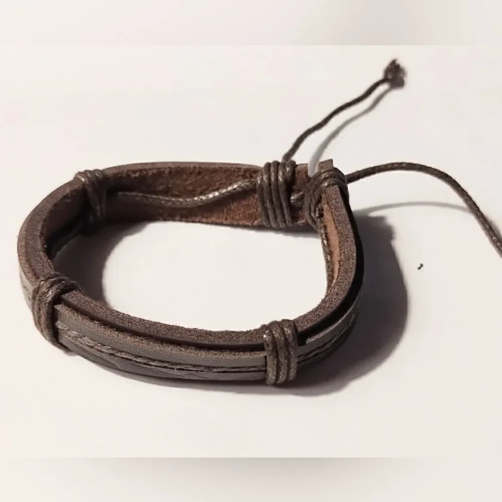 Men's bracelet‎ leather layered brown new d66