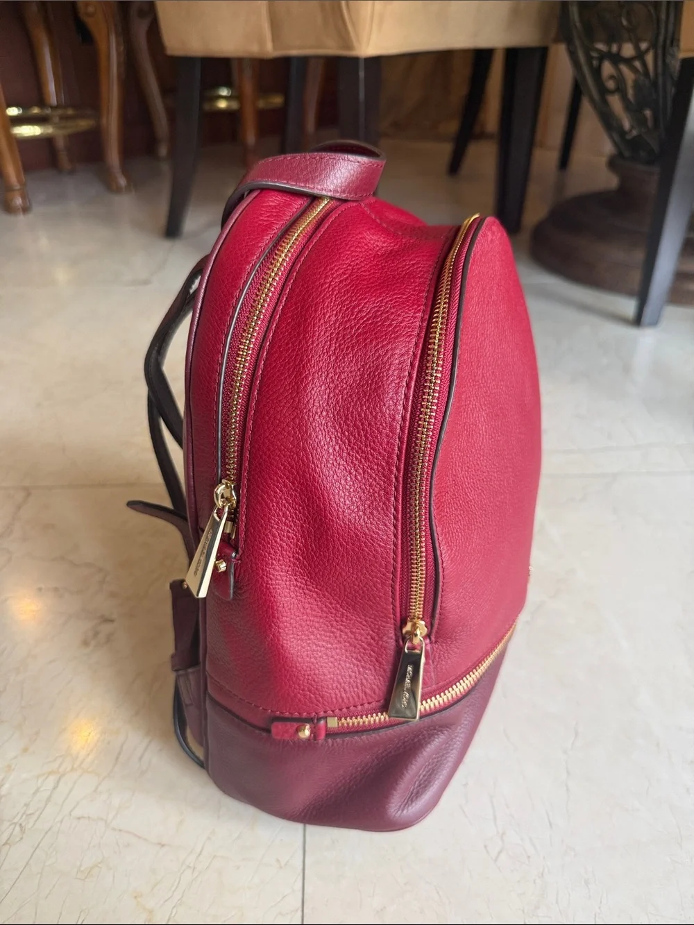 Michael Kors Burgundy Red Pebbled Leather Backpack with Gold Hardware NEVER USED