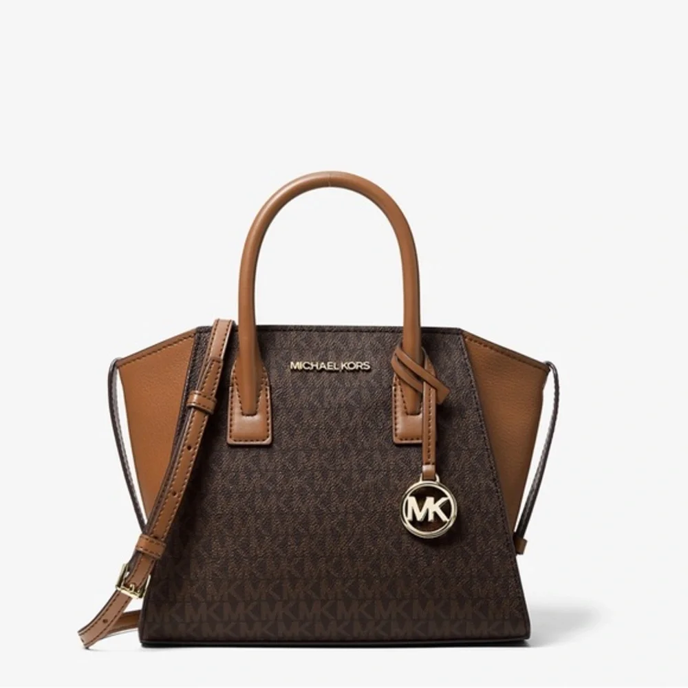 MICHAEL KORS Avril Small Logo Top-Zip Satchel Brown  NWT