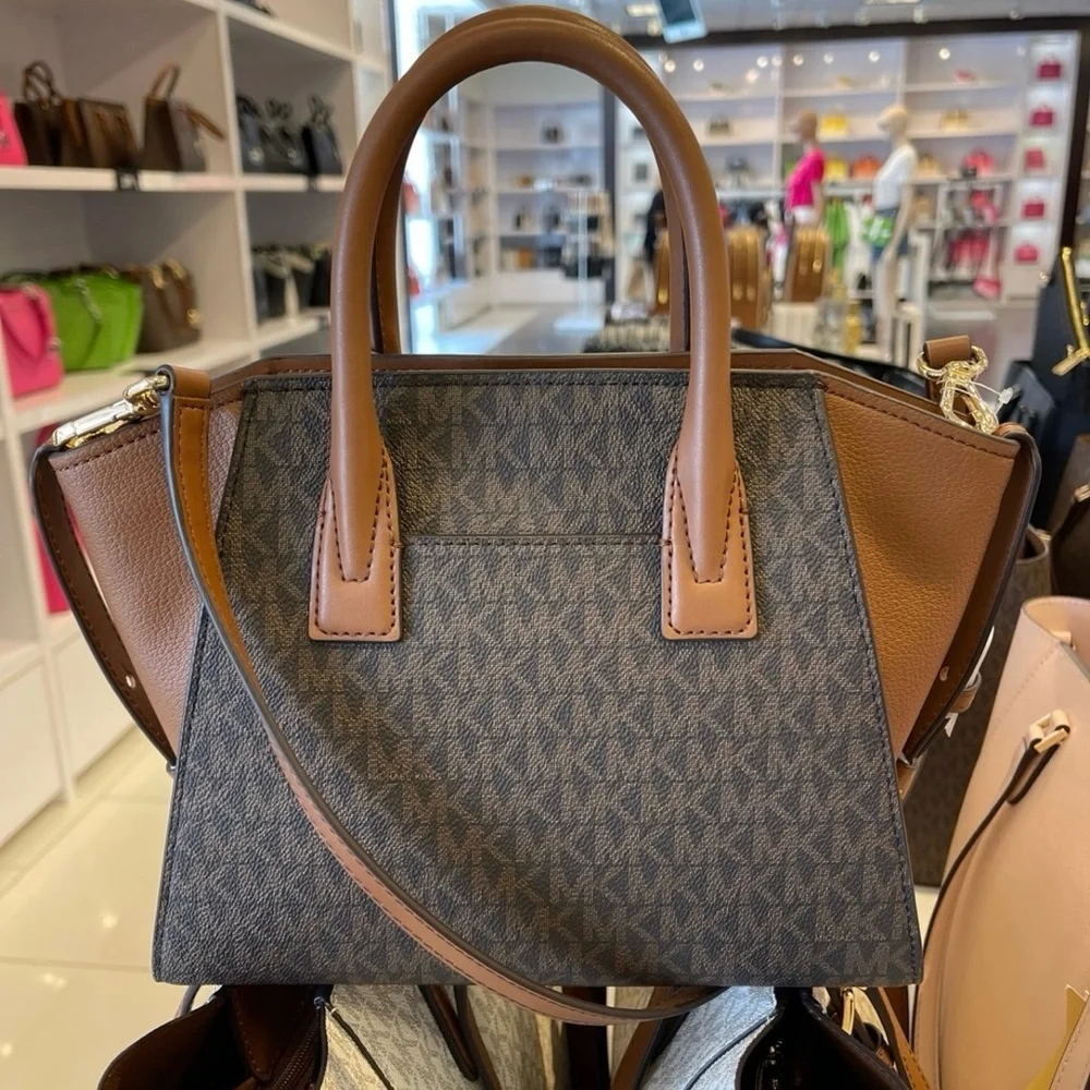 MICHAEL KORS Avril Small Logo Top-Zip Satchel Brown  NWT
