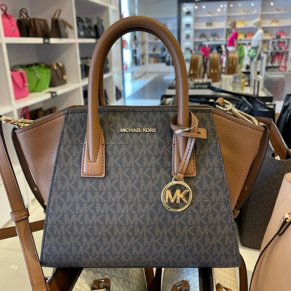 MICHAEL KORS Avril Small Logo Top-Zip Satchel Brown  NWT