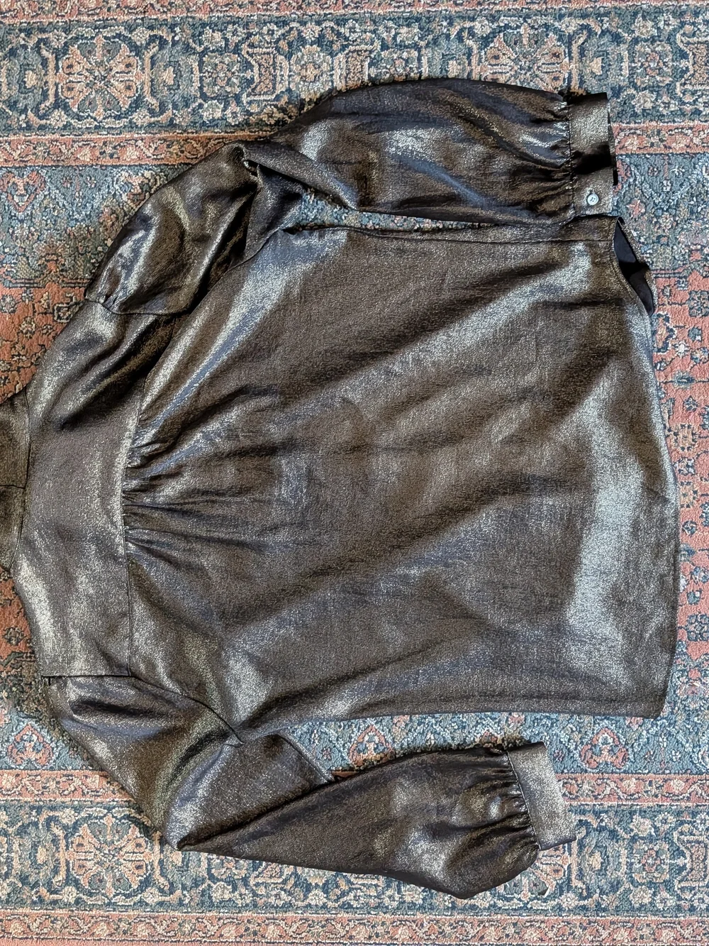 J. Crew Metallic Black Bow-Neck Blouse