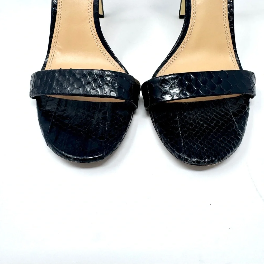 Tory Burch Keri Black Snakeskin Ankle Strap Stiletto Heels Sandals