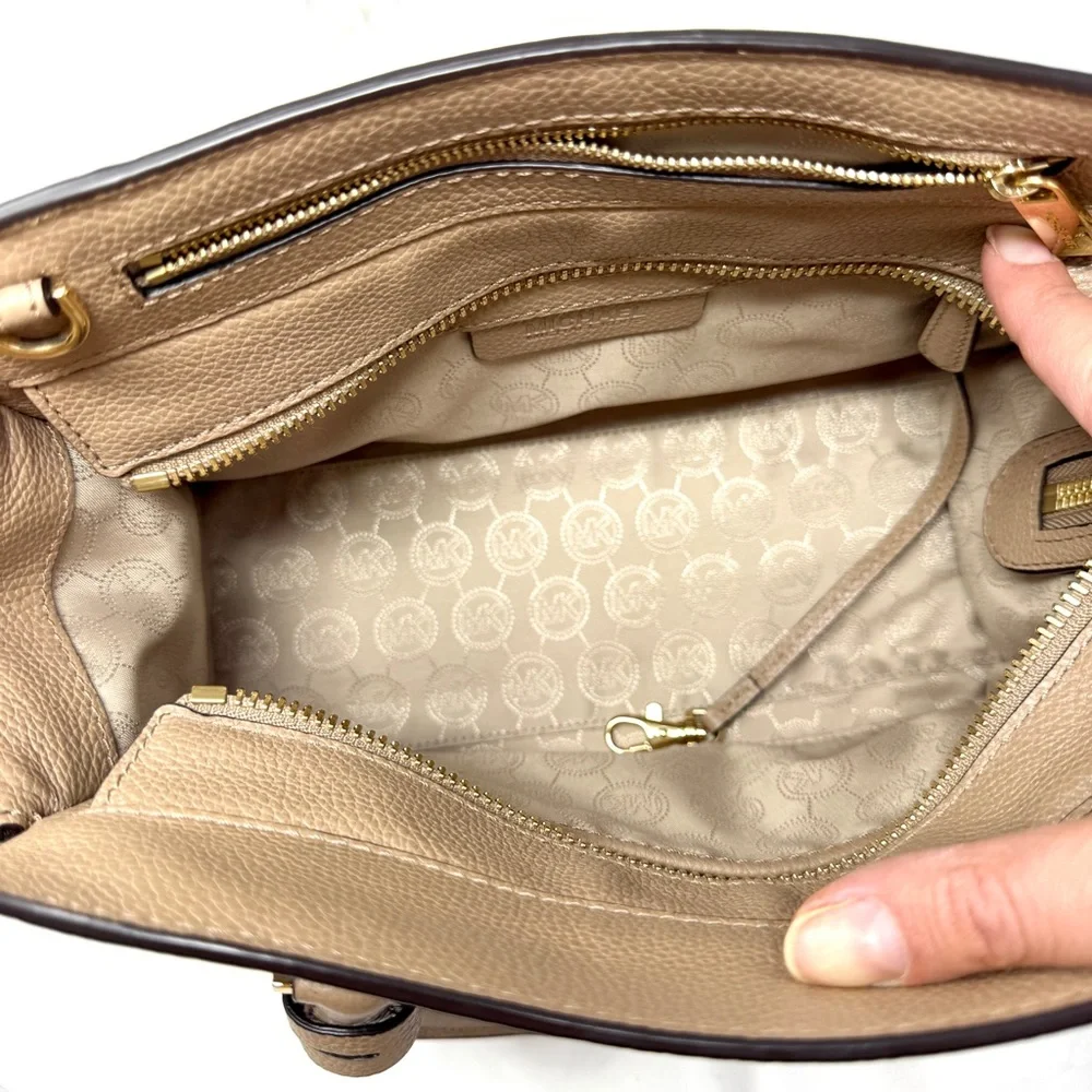 Michael Kors Tan Harper Medium Satchel Pebble Leather Bag