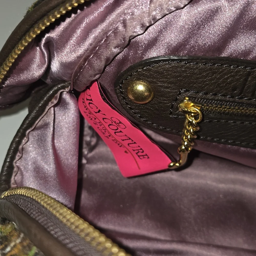 Juicy Couture Brown and Green Plaid Bowler Bag