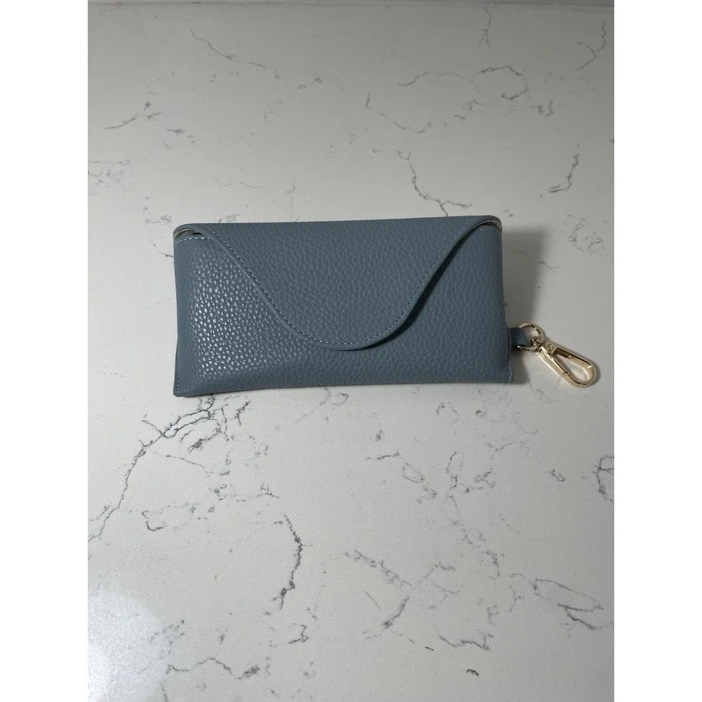 DMY By DMY Light Blue Textured Faux Leather Glasses Case With Gold Clip 6.5