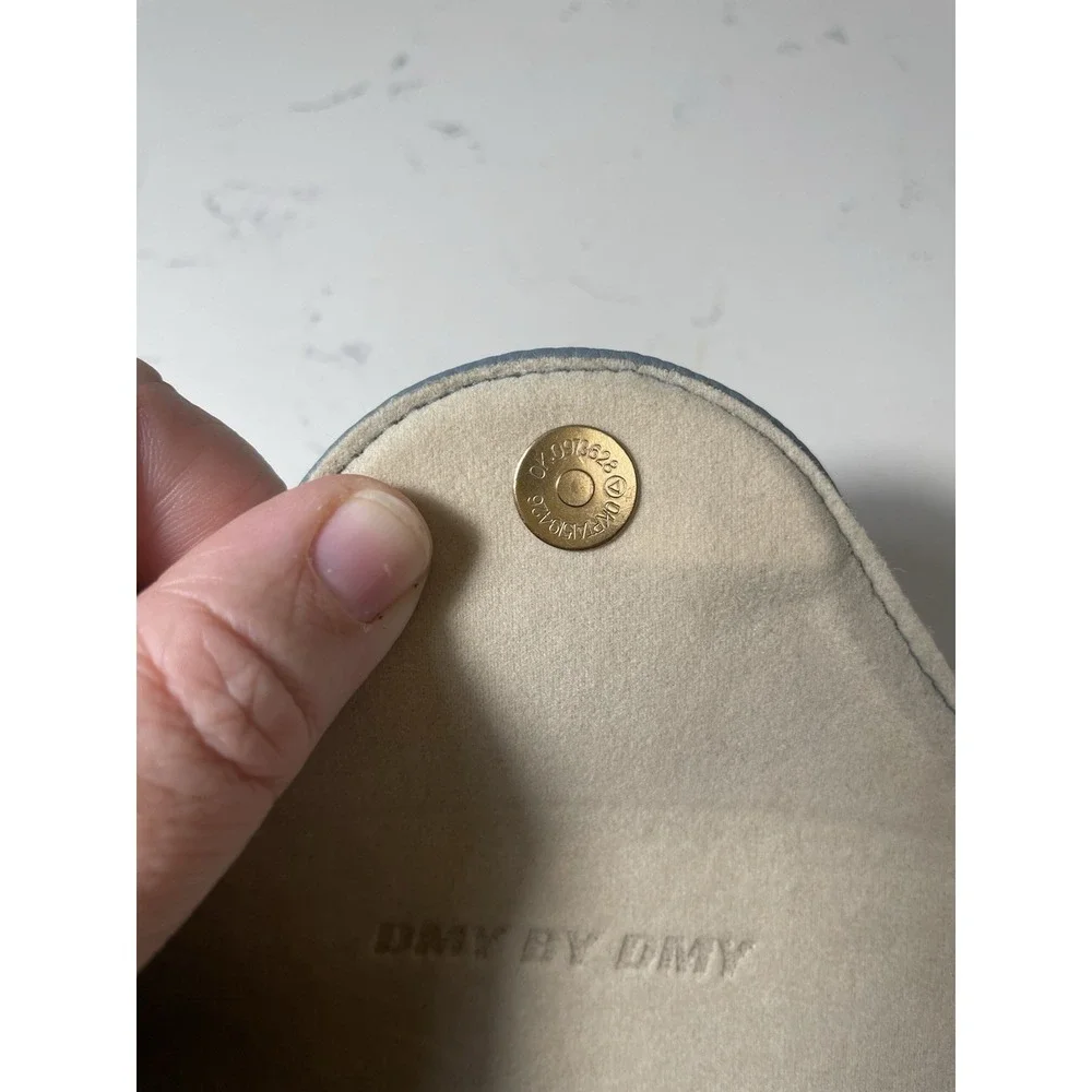 DMY By DMY Light Blue Textured Faux Leather Glasses Case With Gold Clip 6.5