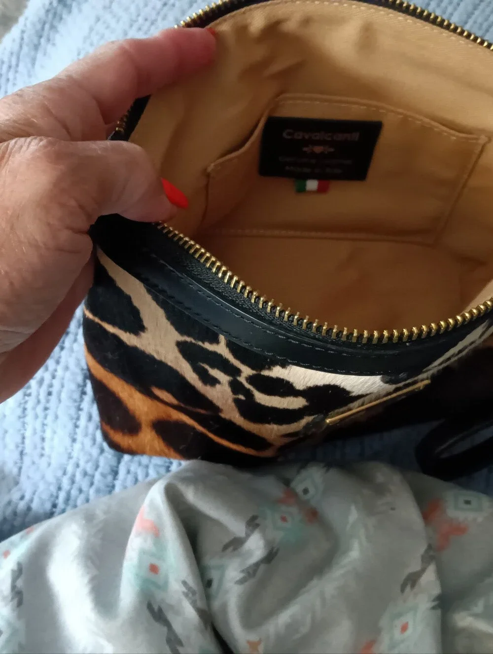 Cavalcanti Leopard Print Cosmetic Bag in Brown and Black