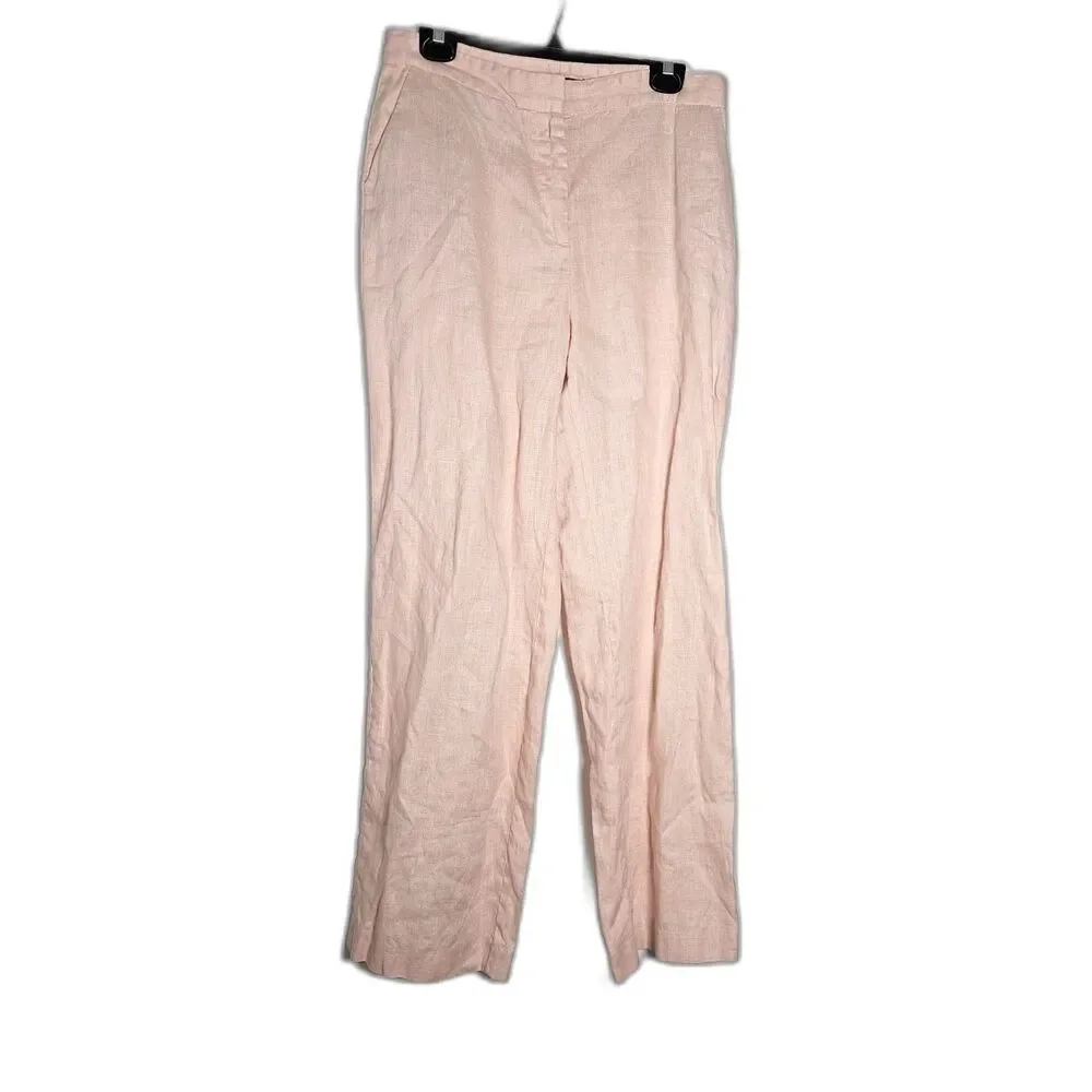 ZARA Powder Pink Blush Linen Slacks Size L