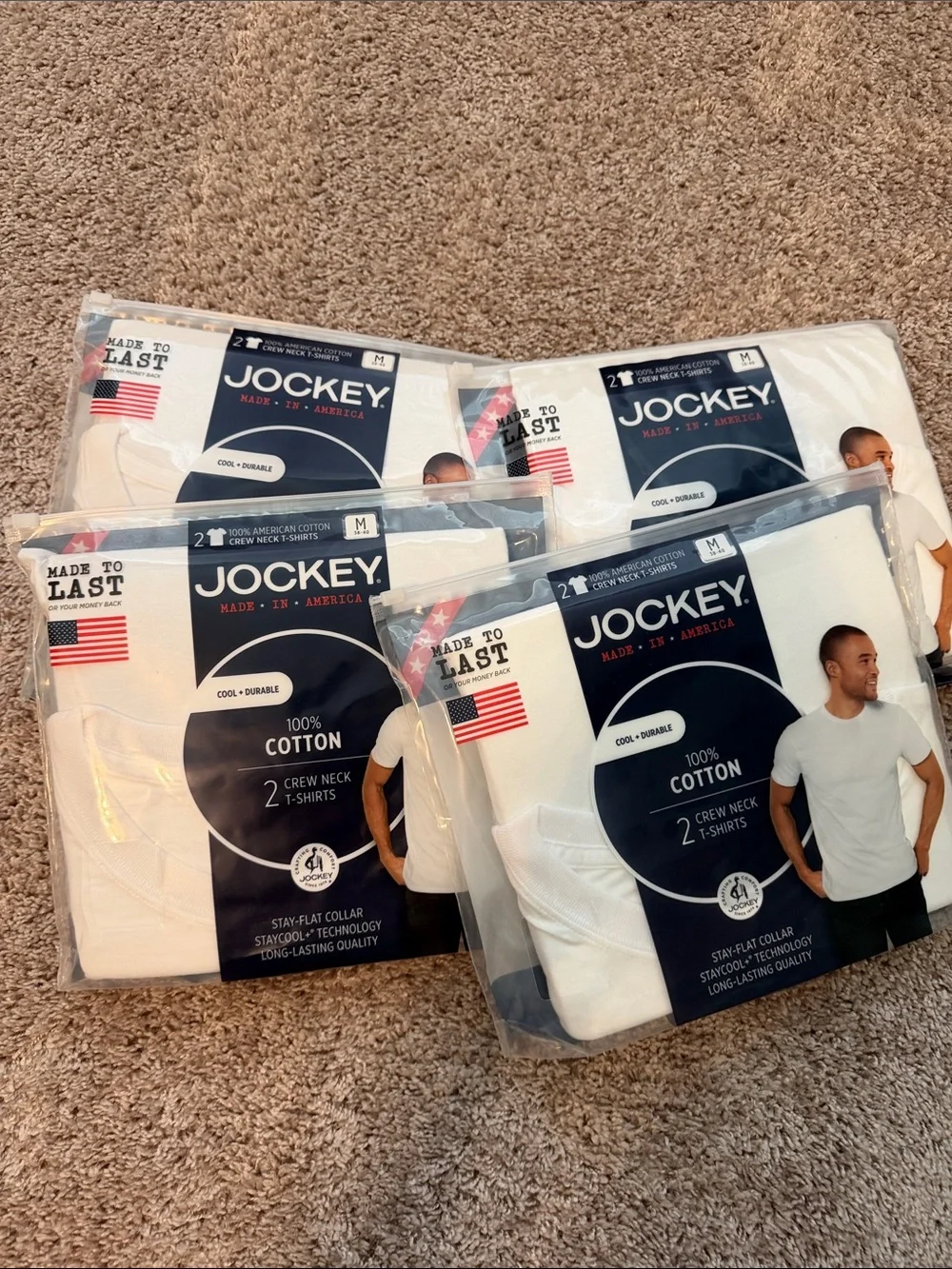 Jockey Men's White 2-Pack Crew Neck Cotton T-Shirts (8 total)