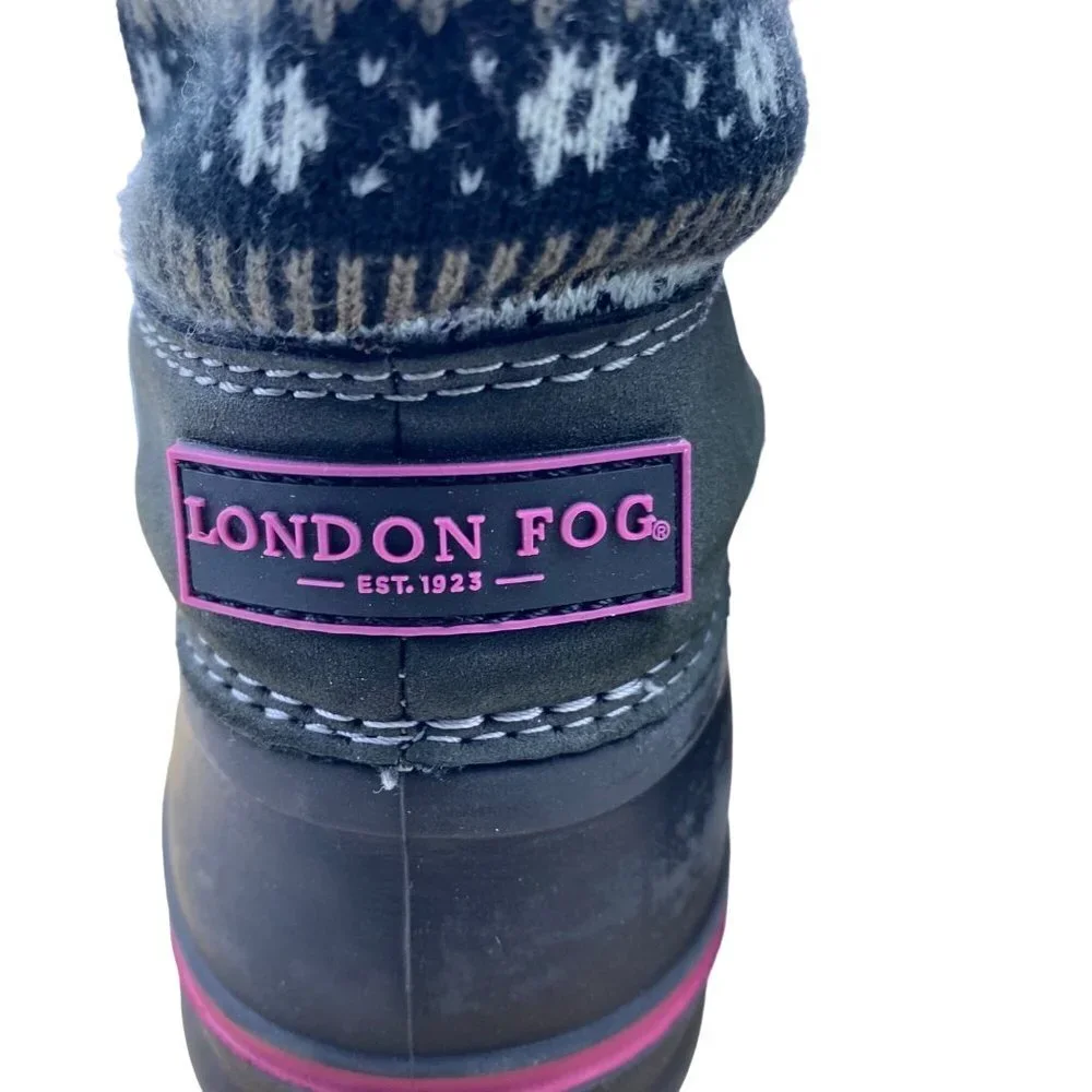 London Fog Big Girl Black Faux Fur Aztec Print Winter Snow Tottenham Boots‎ Sz 2