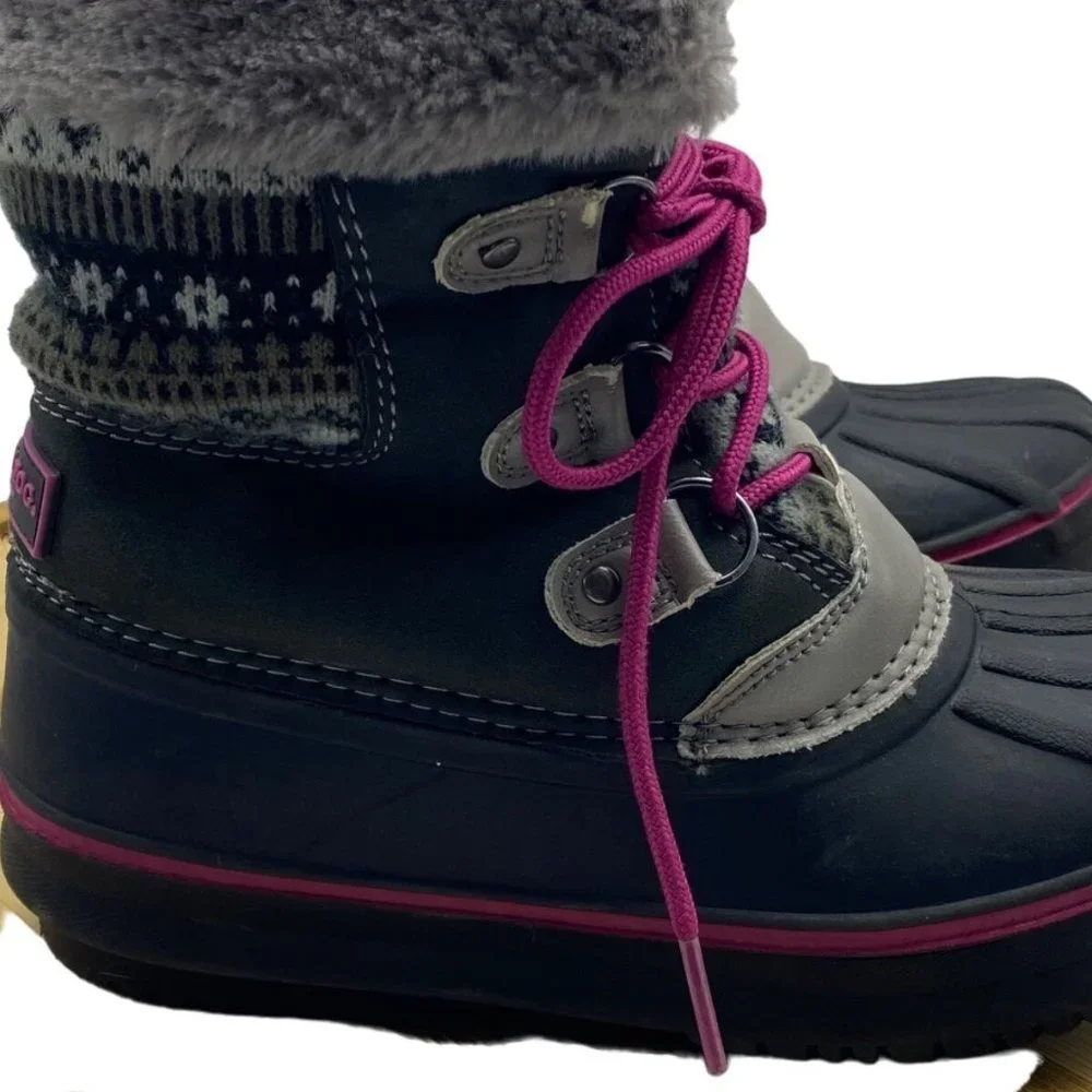 London Fog Big Girl Black Faux Fur Aztec Print Winter Snow Tottenham Boots‎ Sz 2