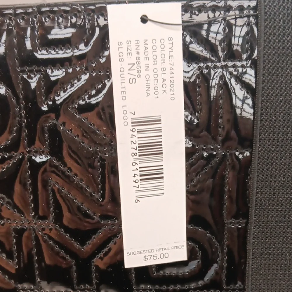 DKNY Black Glossy Monogram Quited Logo Tablet Cover with Elastic Closure New