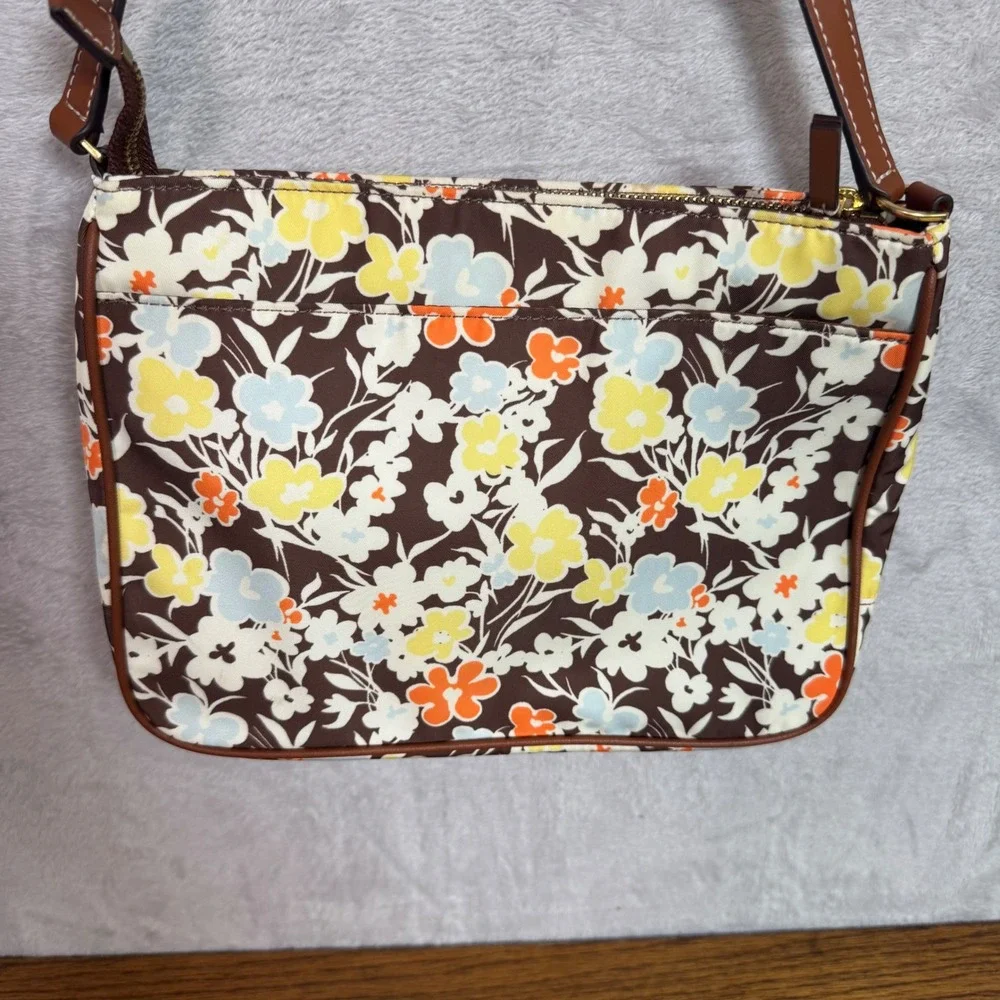 Tory Burch Womens Floral Nylon Crossbody Bag Brown Yellow Blue Boho