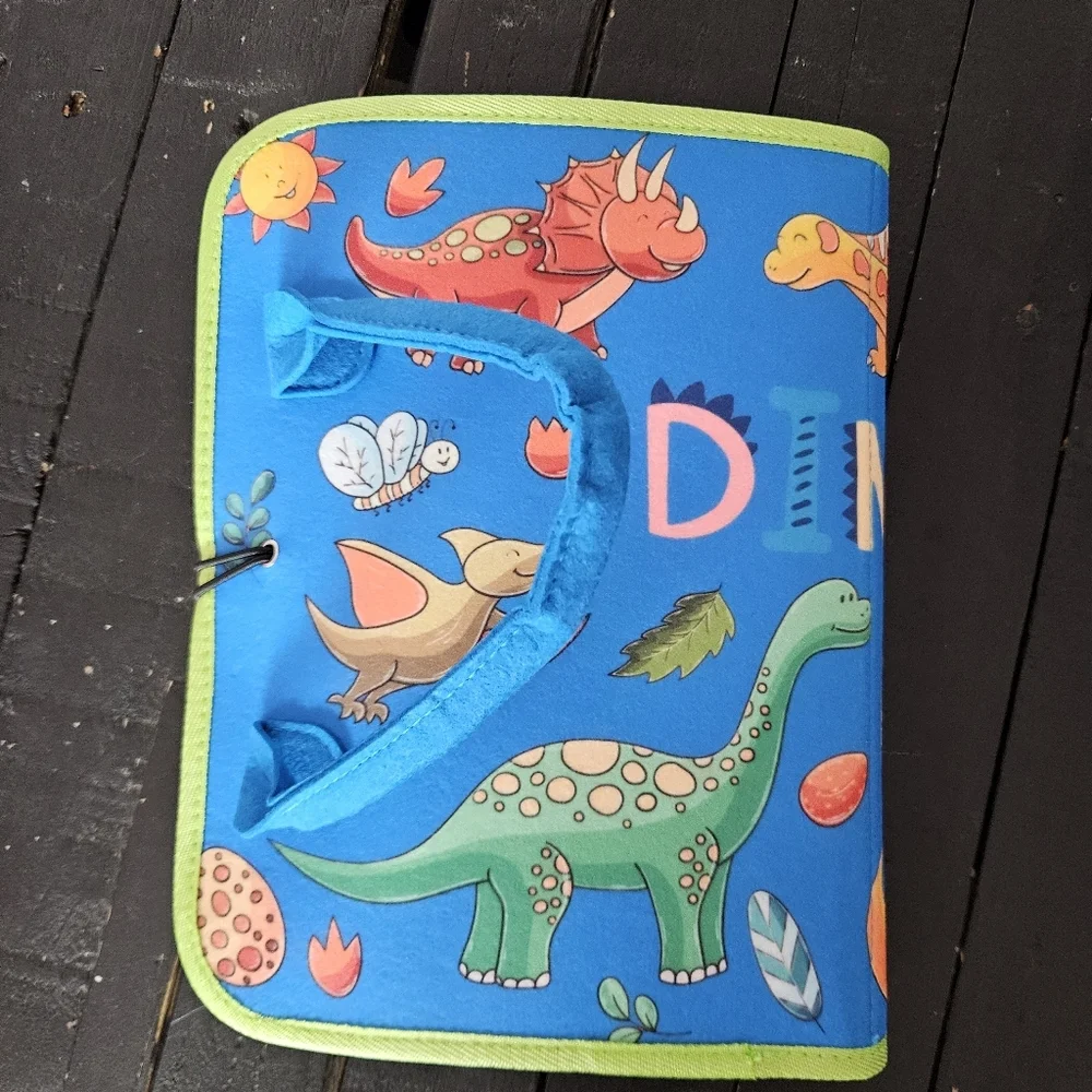 NEW Blue Green Colorful Dinosaur Quiet Book Boys Toy Interactive Travel Church