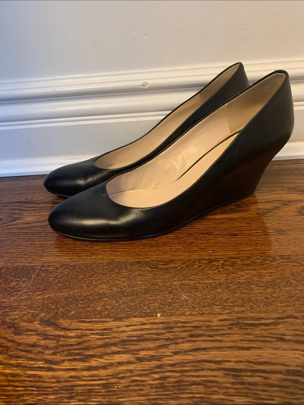 Nine West Black Leather Wedge Pumps