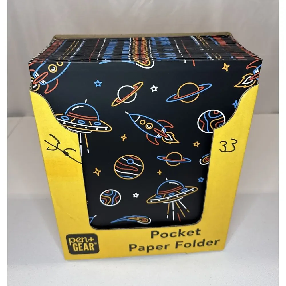 33 Pack Pen+Gear 2-Pocket Paper Folder Neon Space Black 3-Hole School Supply Lot