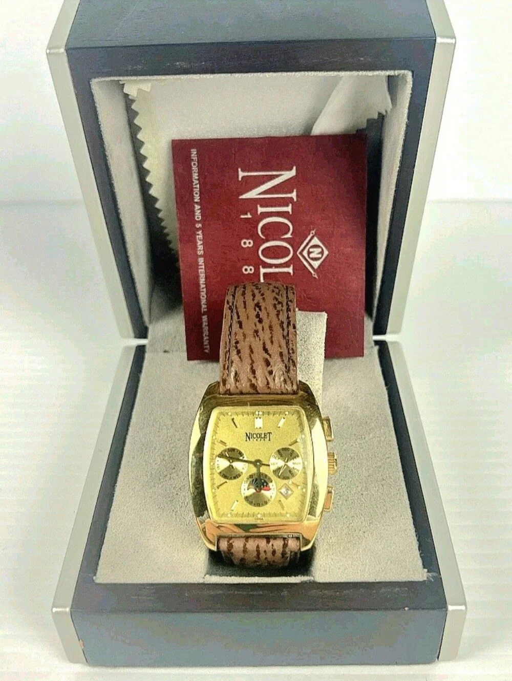 Nicolet 1886 Automatic Master Calendar Chronograph — 38mm Rose Gold Tonneau, Swi